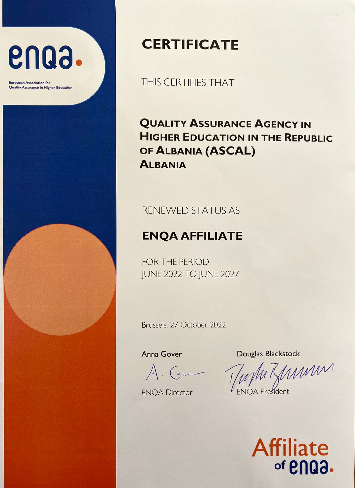 Certificate ENQA